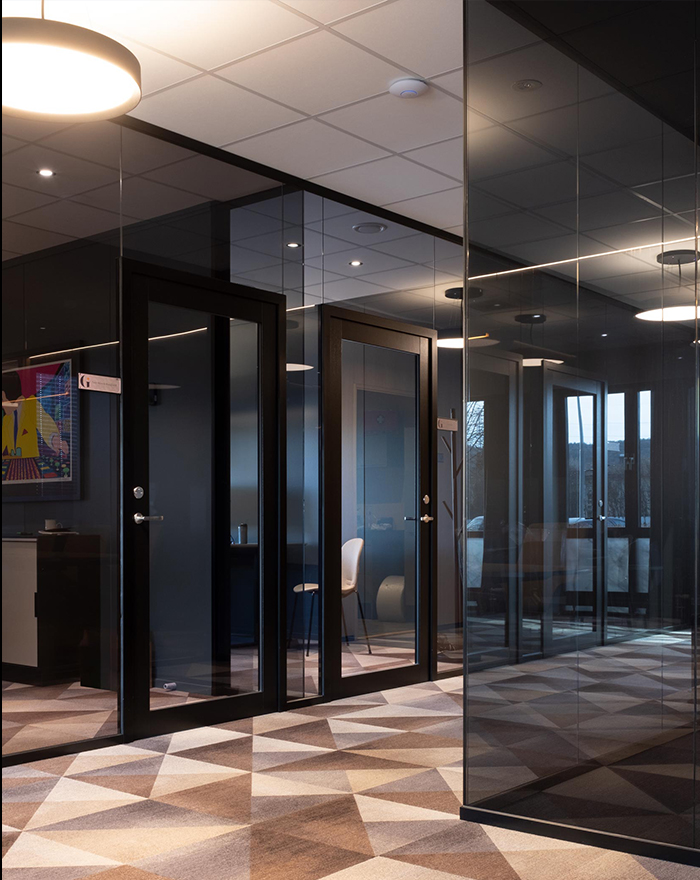 Miljøbilde fra Grenland Næringspark. Viser  veggløsningen  Glass Front.